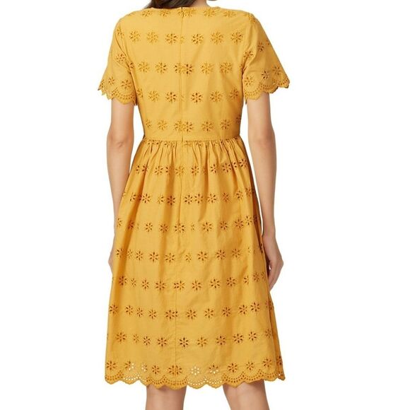 Madewell | Scalloped Eyelet Midi Dress Marigold Mustard Yellow, Womens 8 - Picture 3 of 9